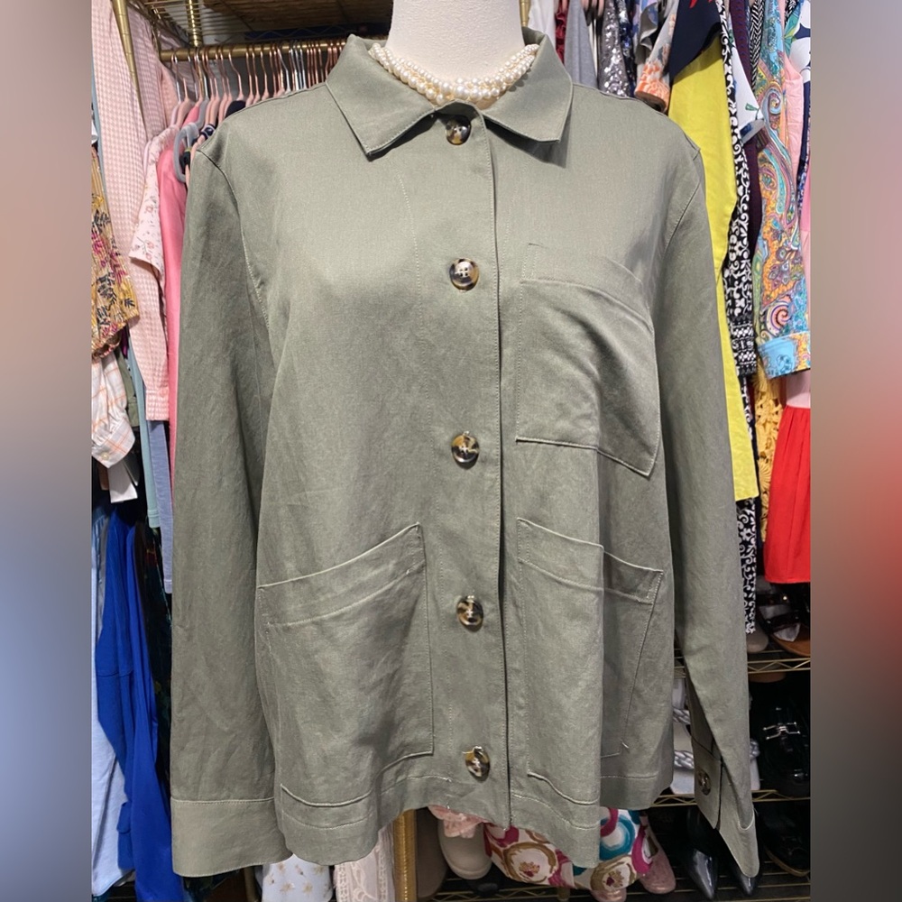 Amour Vert Polly Chore Jacket Green Button Front Shacket Small